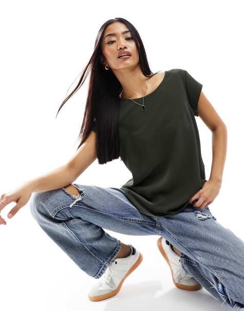 ONLY - Blusa color kaki scuro con zip sul retro - view 1