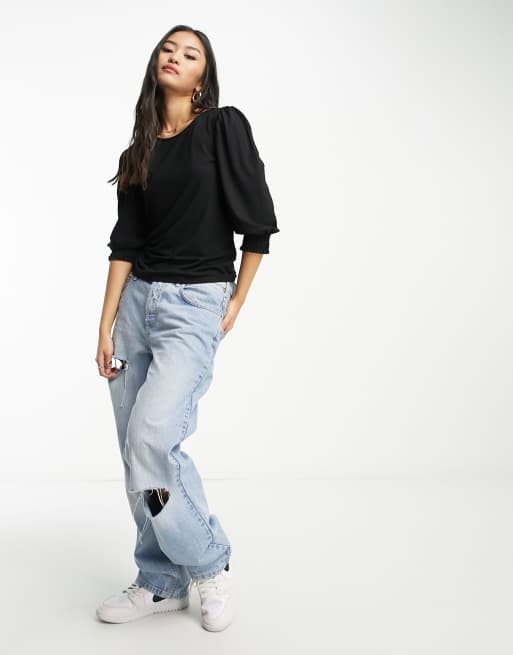 Only - Blusa nera con maniche a sbuffo