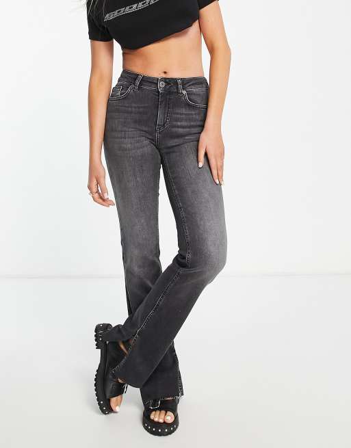 High Waisted Washed Black Tall Hem Wide Leg Jeans