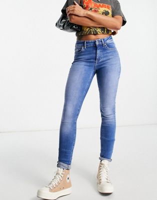 Only Blush mid rise skinny jean in mid blue - ASOS Price Checker