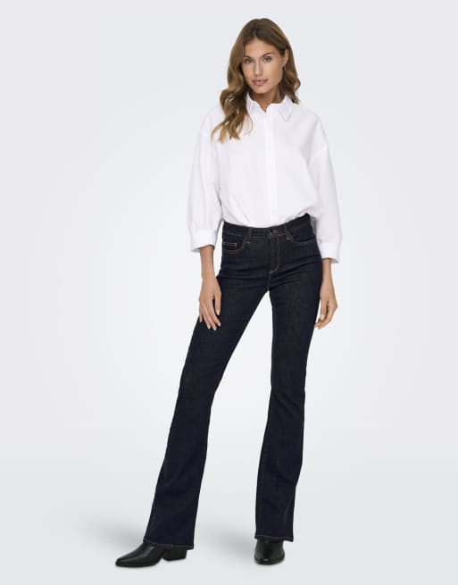 ONLY Blush jeans a zampa a vita medio alta con lavaggio stay-blue in denim blu, 3 di 7