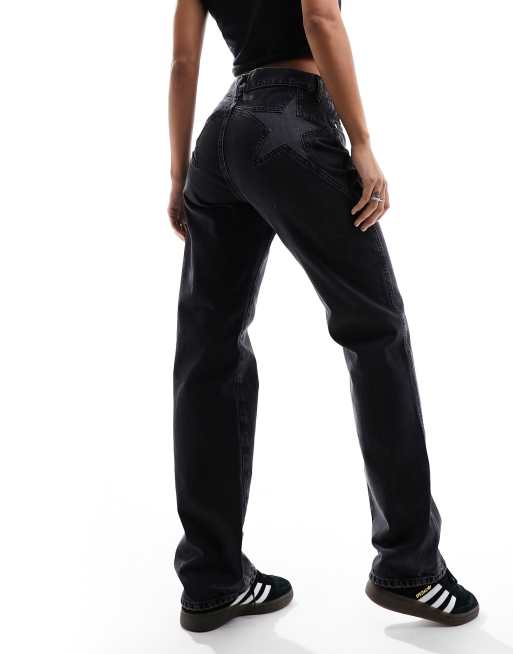 Only - Blush - Jeans met rechte pijpen en opgestikte ster op de achterkant in zwart met wassing 