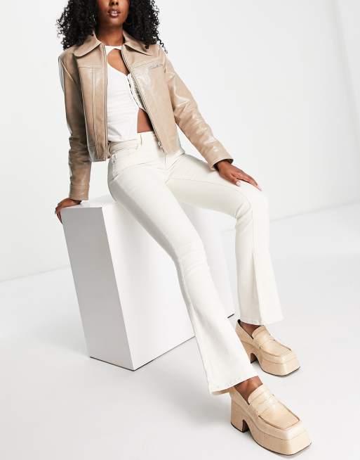 Only Blush mid rise flared jeans in ecru 