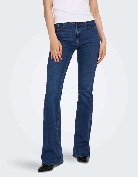 ONLY Blush mid waist flared stretch jeans in dark blue denim - view 1