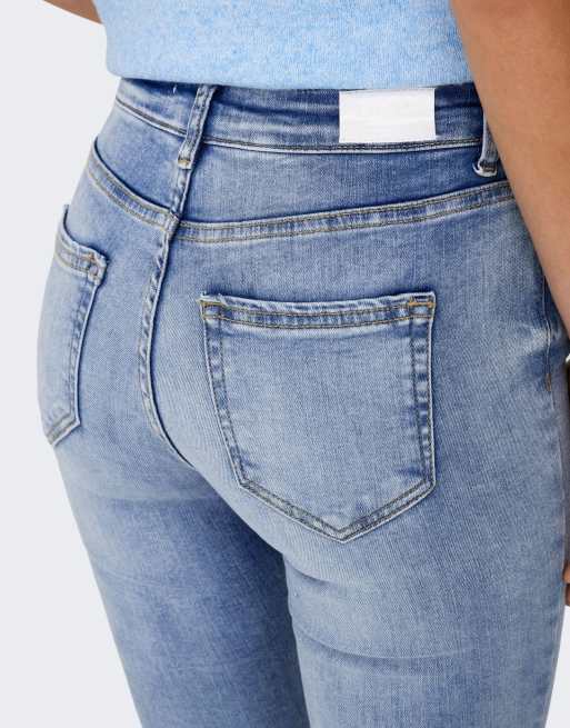 ONLY Blush skinny-jeans med mellemhøj talje, ankellang længde og rå kant i blå denim, 5 af 7