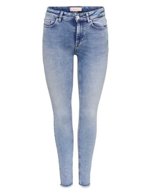 ONLY Blush skinny-jeans med mellemhøj talje, ankellang længde og rå kant i blå denim, 7 af 7
