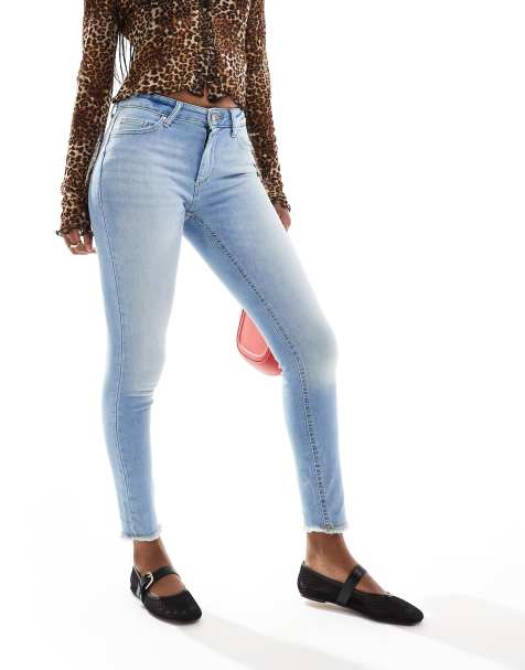 ONLY Blush skinny jeans with frayed hem in light blue - view 1