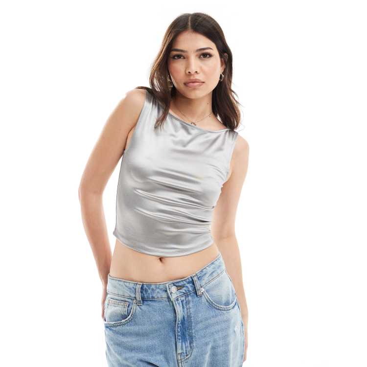 トップス elu boatneck cup tank top ONLY boat neck fitted tank top in liquid silver | ASOS