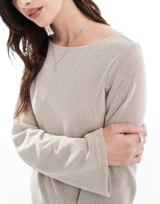 Only Boat Neck Long Sleeve Top In Neutral
