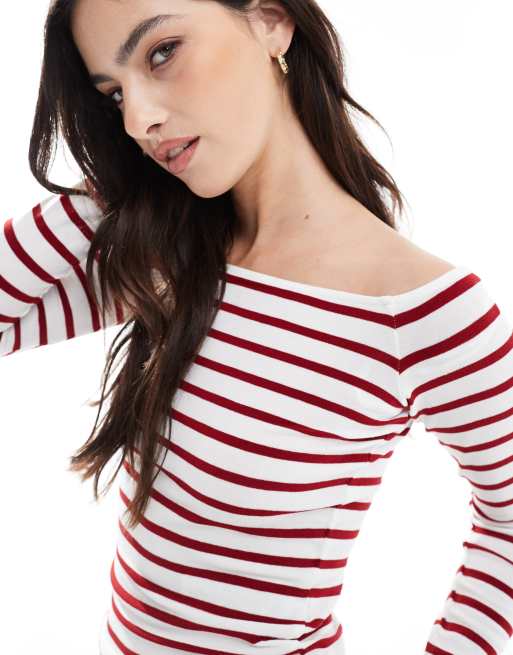 ONLY boat neck long sleeve top in red stripe, 2 of 4