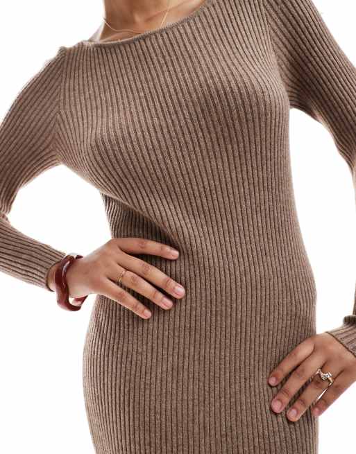 ONLY boat neck ribbed midaxi dress in beige