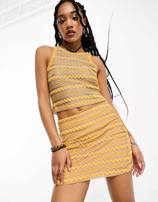 Only bodycon mini skirt co ord in yellow zig zag ASOS