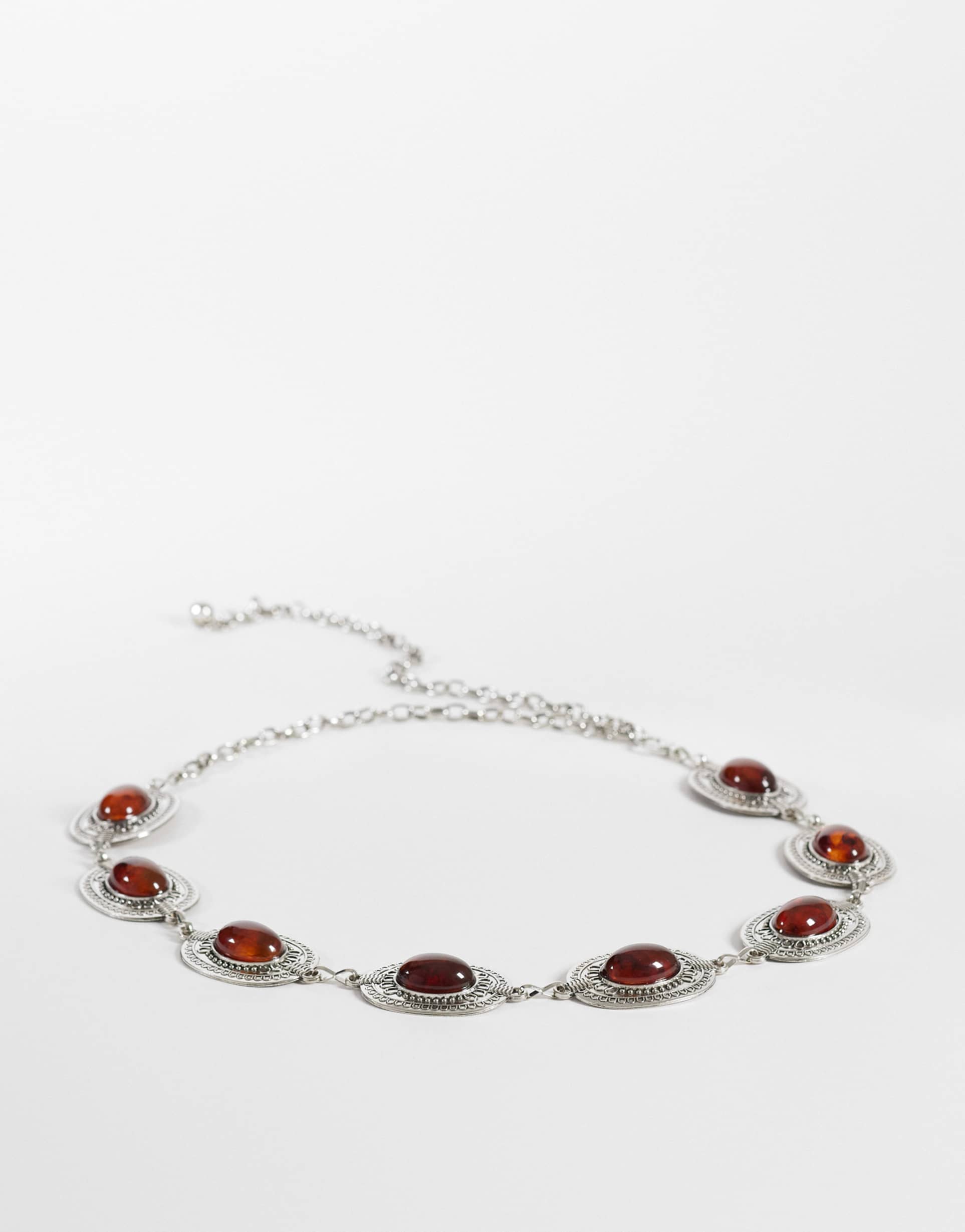 only boho chain belt with brown stones in silver