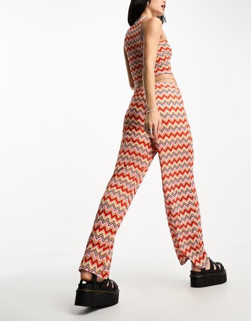 Only boho straight leg trouser co-ord in multi zig zag print