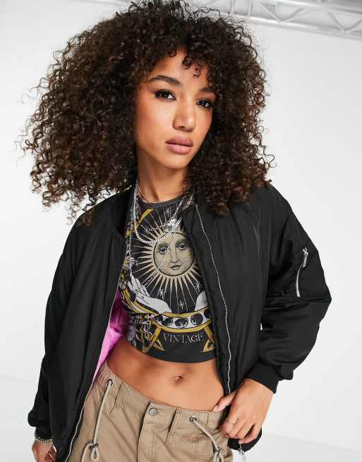 Only - Bomber à doublure violette - Noir