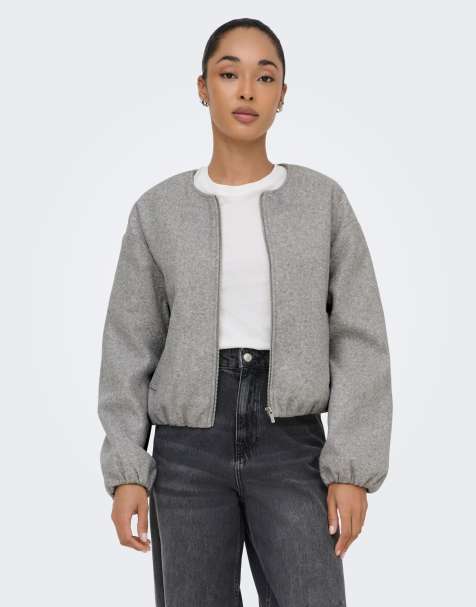 ONLY – Bomberjacke in meliertem Hellgrau - view 1