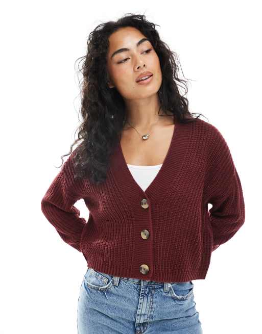 ONLY - Bordeaux ribstrikket cardigan
