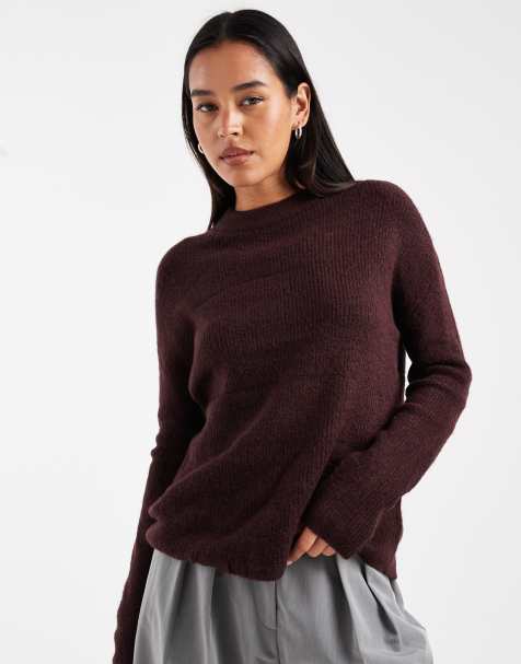 ONLY round neck jumper in burgundy