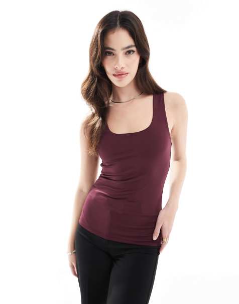 ONLY 2 way square neck top in burgundy