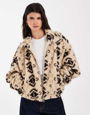 Only Borg Fleece Jacket In Animal Print