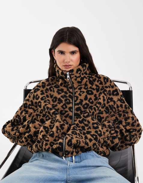 ONLY borg fleece jacket in brown leopard print - view 1