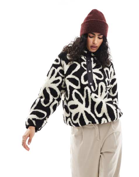 Only - Borgfleece met knoopsluiting in witte bloemenprint - view 1