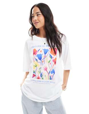 Only Botanical Graphic Oversized T-shirt In White