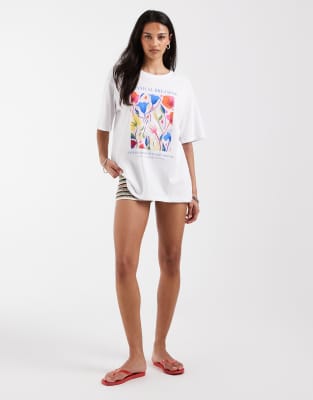 Only Botanical Graphic Oversized T-shirt In White