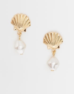 Boucles d'oreilles coquillage à perles fantaisie - Doré-Blanc One Size