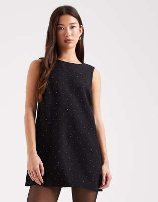 Only Bow Back Detail Rhinestone Mini Dress In Black