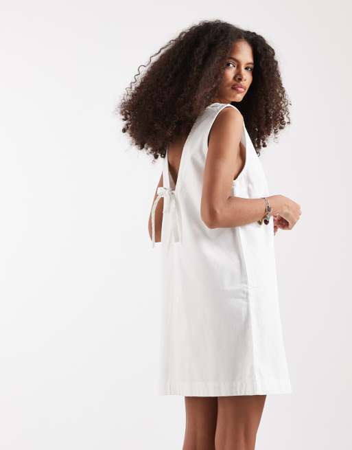 ONLY bow detail denim mini dress in white, 2 of 4