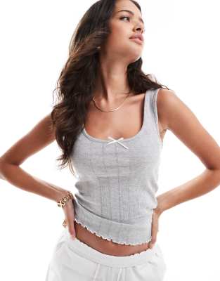 Only Bow Detail Tank Top In Light Gray-white