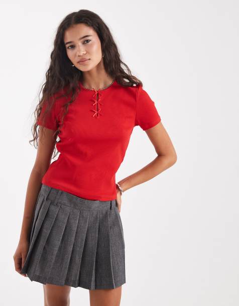 ONLY bow details t-shirt in red - view 1
