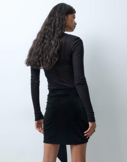 ONLY bow front velvet mini skirt in black, 2 of 5