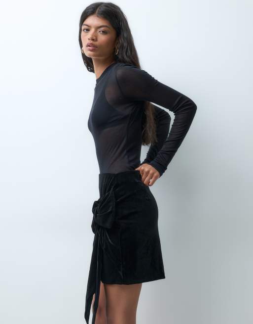 ONLY bow front velvet mini skirt in black, 5 of 5
