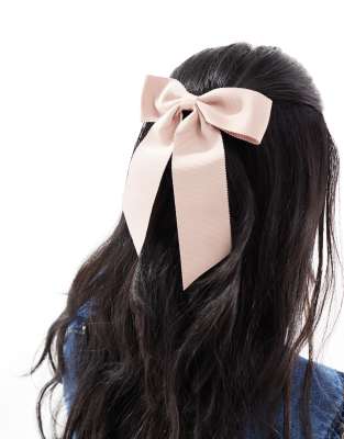 bow hair clip in beige-Neutral