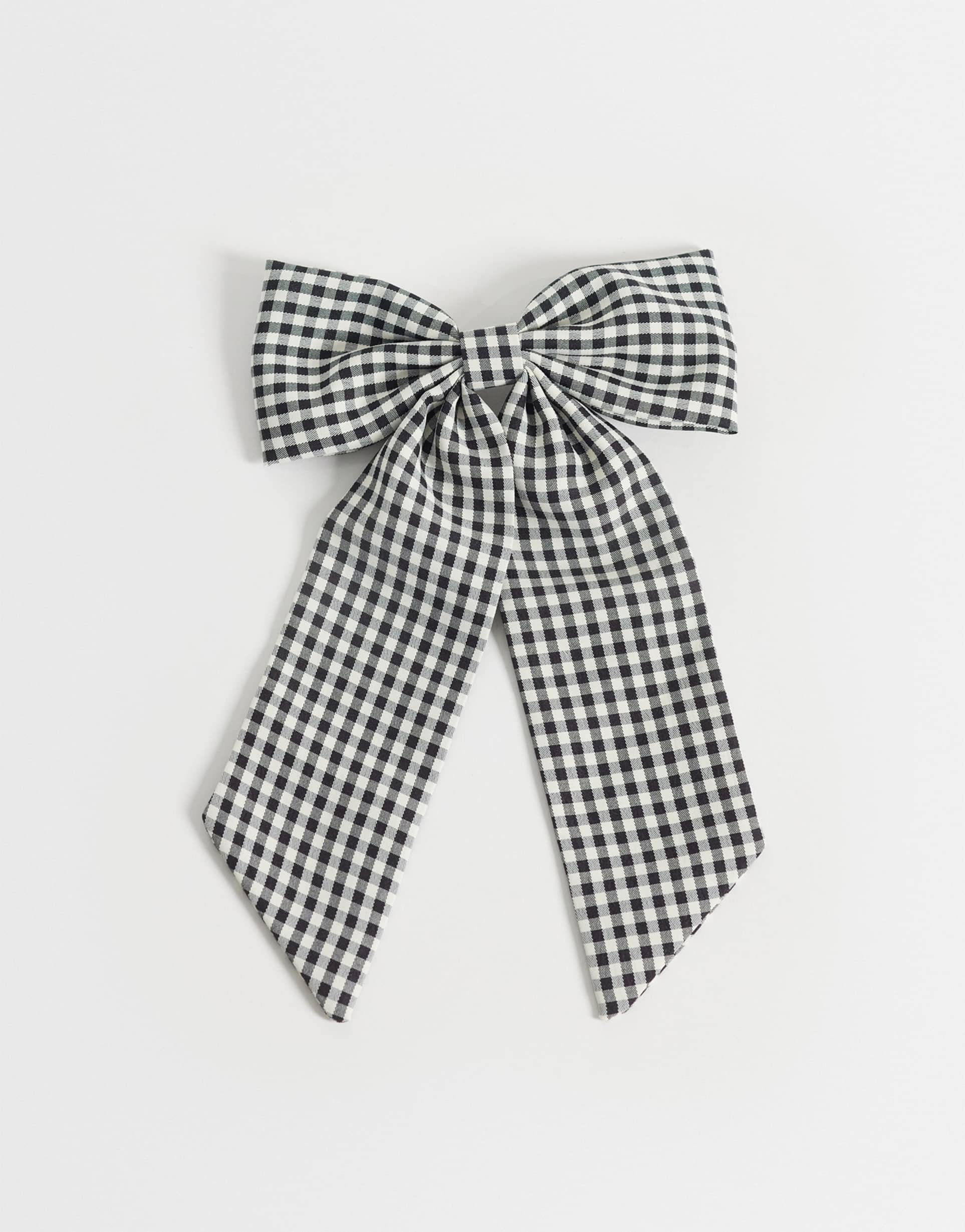 only bow hair clip in black & white gingham