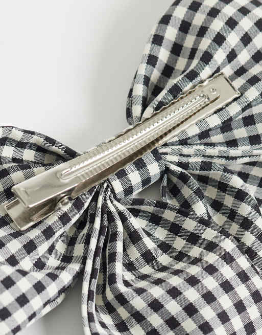 ONLY bow hair clip in black & white gingham, 2 of 3