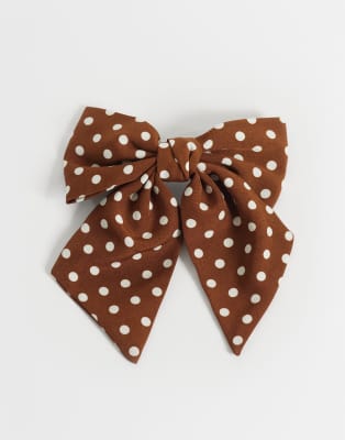 ONLY ONLY bow hair clip in brown polka dots