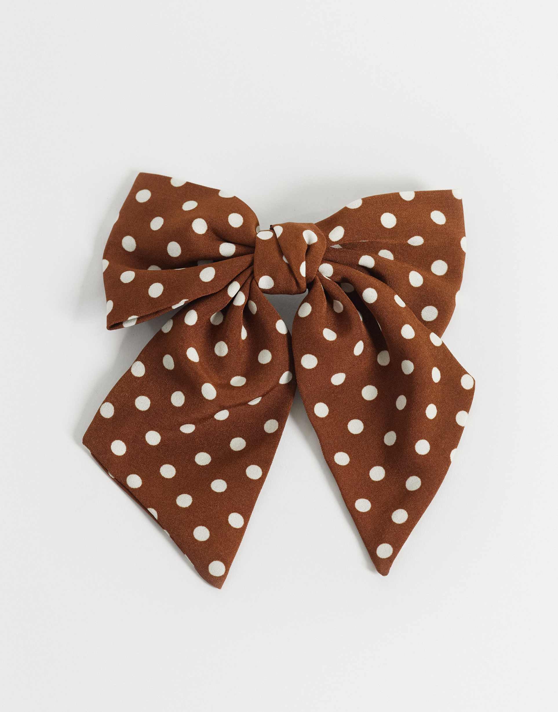only bow hair clip in brown polka dots