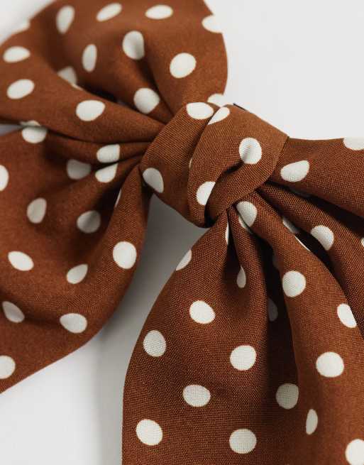 ONLY bow hair clip in brown polka dots | ASOS display picture 1