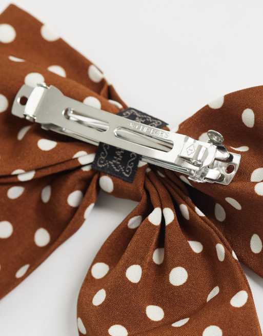 Brown Polka Dot Hair Clips | Used Cute Silver Bow Accent Alligator Barrettes Amazon.com : Polka Dot Bow Hair Clips - Handmade Duckbill  main image 3