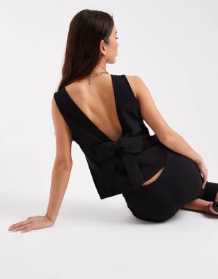 Only Bow Open Back Top In Black