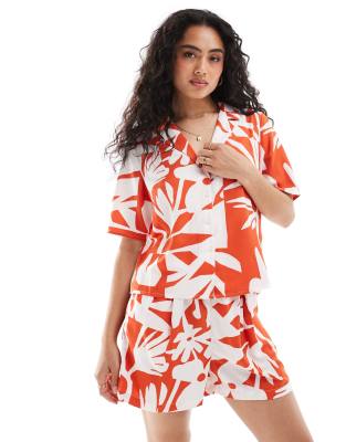 ONLY bowling shirt in red abstract flower print (part of a set) 