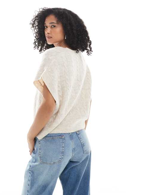 ONLY boxy cable knit vest in oatmeal, 2 of 4