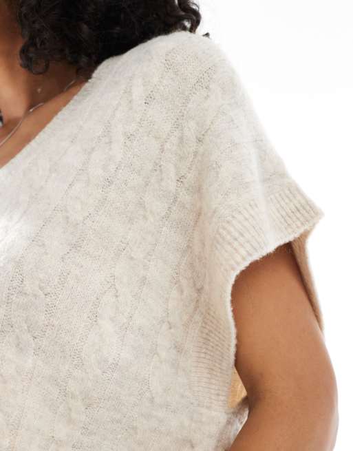 ONLY boxy cable knit vest in oatmeal, 4 of 4