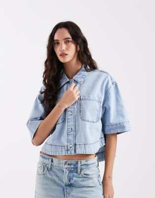 Only Boxy Cropped Denim Shirt In Blue