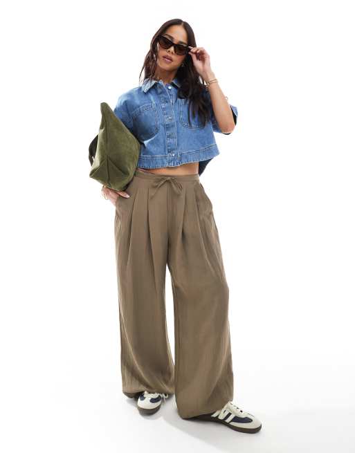 ONLY boxy cropped denim shirt in light wash blue