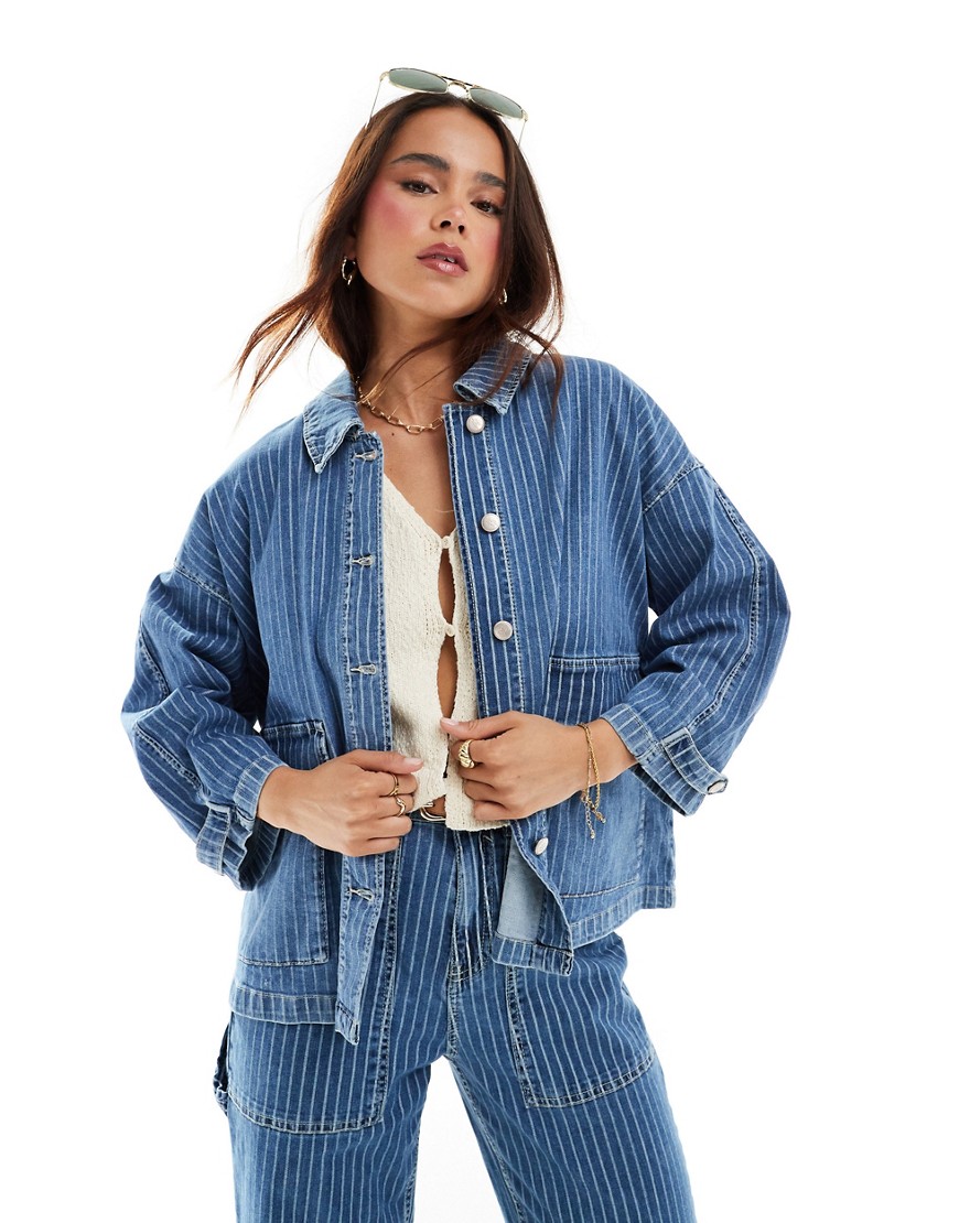 Only Boxy Denim Jacket In Blue And White Stripe - Part Of A Set