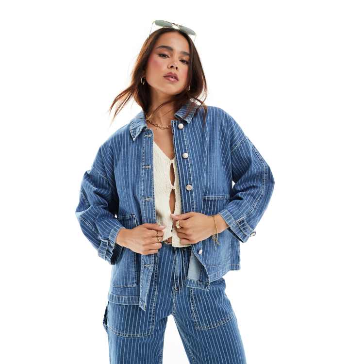 ONLY boxy denim jacket in blue and white stripe - part of a set | ASOS